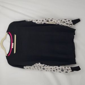OVLA Black White Crewneck Chiffon Polka Dot Sleeves Sweater Womens Size L